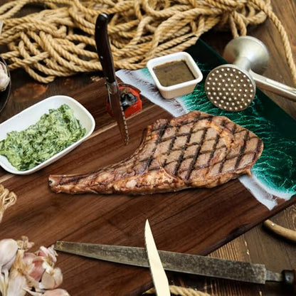 Charcuterie Acacia Wood Resin Spliced Board Resin Wave Pattern Cutting Board Cheese Meat Vegetable Steak Cutting Boards Serving Board (green) - color: Green