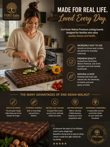 TITAN™ Black Walnut End Grain Cutting Board, Large 22 x 16 x 2 Premium Butcher Block for Professional Chefs, Non-Slip Feet, Deep Juice Groove, BBQ & Charcuterie