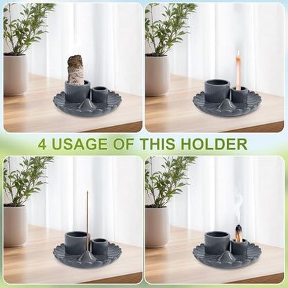 Palo Santo Sticks Holder, 4 in 1 Incense and Candle Holder Black | 4 in 1 Incense and Candle Holder for Ash Catcher Tray for Meditation Yoga Room - color: Black
