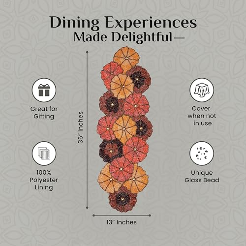 Multicolor Beaded Table Runner, 36 in, Farmhouse Holiday | 13x36 in, glass beads on polyester satin backing, non-slip, weddings, Christmas, baby showers, birthdays - color: Dark Brown/Yellow, size: 36"x13"