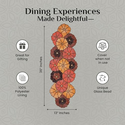 Multicolor Beaded Table Runner, 36 in, Farmhouse Holiday | 13x36 in, glass beads on polyester satin backing, non-slip, weddings, Christmas, baby showers, birthdays - color: Dark Brown/Yellow, size: 36"x13"