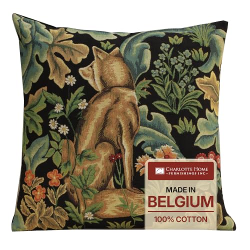 William Morris Wolf Tapestry Throw Pillow Cover 18 x 18 in - color: Black Wolf