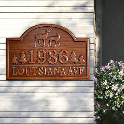 Wood House Address Plaque House Numbers for Outside,Personalized Address Numbers for House, Modern House Number Sign Plaque, Metal Address Yard Sign,Numbers for House Address - color: Style 2