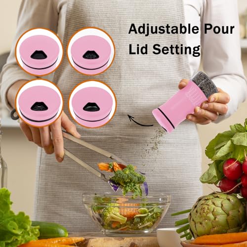 Pink Salt and Pepper Shakers with Adjustable Pour Holes, Refillable Salt Shaker by Aelga, Ideal for Himalayan, Kosher, Black and White Pepper, Pink Kitchen Accessories - color: Pink