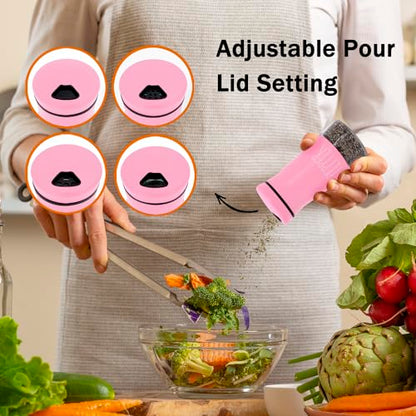 Pink Salt and Pepper Shakers with Adjustable Pour Holes, Refillable Salt Shaker by Aelga, Ideal for Himalayan, Kosher, Black and White Pepper, Pink Kitchen Accessories - color: Pink