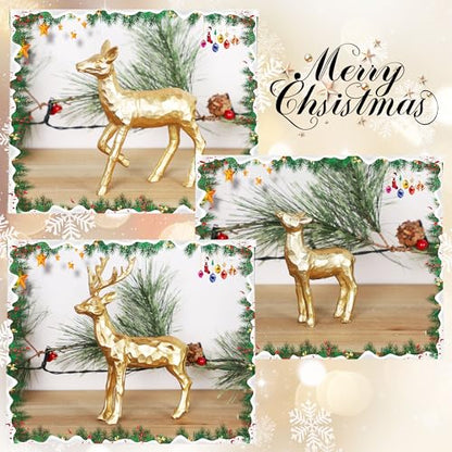 Lulu Home 3 PCS Christmas Tabletop Decorations, Family Style | Resin Golden Reindeer Family Figurines, Diverse Postures, Xmas Holiday Winter Centerpieces Ornaments - style: 3 Families