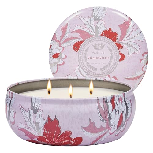 M&SENSE Strawberry Poundcake Scented Candle 12 oz | Triple Wick, 40 Hour Long Burn, Non-Toxic,100% Natural Soy Wax, Stress Relaxing Aromatherapy Candle Gift for Women Men - color: Strawberry Poundcake