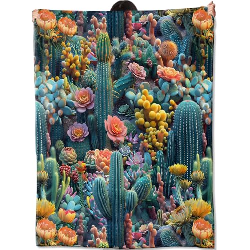 Colorful Desert Cactus Blanket,Whimsical Succulent Garden Throw Blankets Cozy Lightweight Flannel Throws 60×80 for Couch Sofa Bed,All Season Decorative Cover for Living Room,Gifts for Adults - color: Cactus, size: 80x60 Inch