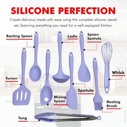 Chef Craft - Premium Silicone Kitchen Tools and Utensils Set, Non-Scratch, Withstands Temperatures up to 450°F, BPA-Free, 9 Piece Cooking Utensils Set, Pastel Blue - color: Pastel Blue, size: 9 Piece Set