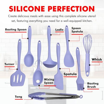 Chef Craft - Premium Silicone Kitchen Tools and Utensils Set, Non-Scratch, Withstands Temperatures up to 450°F, BPA-Free, 9 Piece Cooking Utensils Set, Pastel Blue - color: Pastel Blue, size: 9 Piece Set