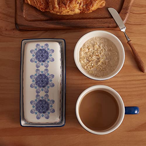 Bico Blue Talavera Ceramic Butter Dish with Lid, Wide Butter Keeper for Counter, Kitchen Countertop, Microwave and Dishwasher Safe - color: Blue Talavera