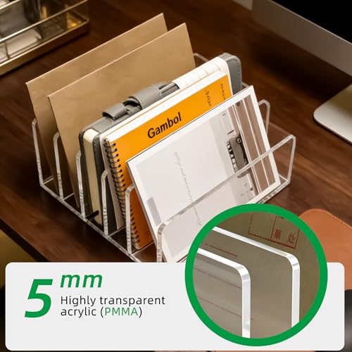 Clear Acrylic 5-Compartment Mail & Letter Desk Organizer | 5mm thick, 5 compartments organize mail, bills, letters & more. Crystal clear acrylic, non-slip pads. No assembly. - size: 5 Compartments