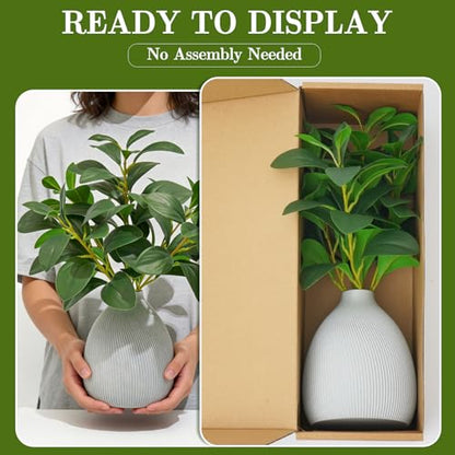 Cikuco 16.5" Artificial Eucalyptus Stems Potted Plant Faux Desk Plants,Real-Touch Greenery Stems with Vase, Fake Potted Plant for Farmhouse Home Office Decor