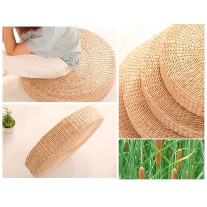 BENBOR Tatami Cushion - Round Straw Weave Handmade Pillow, Breathable Seat Cushion for Floor, Yoga, Home & Garden, Comfortable Sitting Pillows 45cm