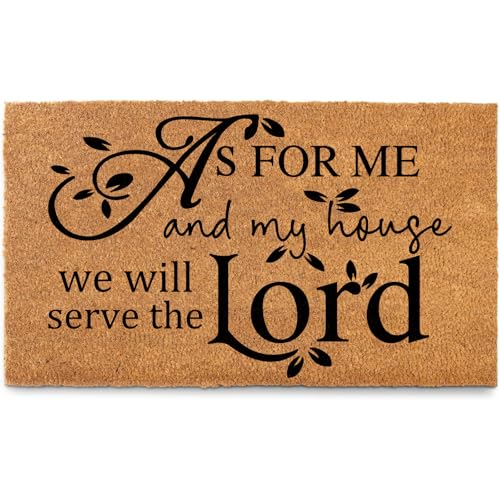 As for Me and My House Faux Coir Doormat 17x30 Inch Non-Slip Religious Welcome Mat for Front Door Indoor Outdoor Decor - color: Serve the Lord Brown