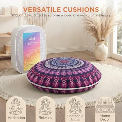 Codi 32 Inch Round Floor Pillow, Large Meditation Pouf Cushion , Memory Foam Stuffer Circle Throw Pillows - (Purple Orchid, 1 Count (Pack of 1)) | Oversized Round Seating for Yoga & Zen, Supportive Shredded Memory Foam Filling, Removable Machine Washable