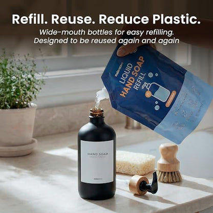 MaisoNovo Glass Dish Soap Dispenser for Kitchen Set of 2-16.9oz Dish and Hand Soap Dispenser Set for Kitchen - Black Glass Bottles x 2 with Black Bamboo Pumps & Tray - color: Black Bottles/Black Bamboo Pumps