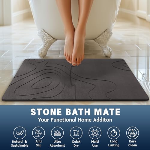 30 * 20 Stone Bath Mat Extra Large Diatomaceous Earth Non-Slip Shower Mat Quick Drying Diatomite Bath Stone Mats for Bathroom - color: Grey Wave-32*20