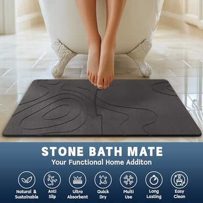 30 * 20 Stone Bath Mat Extra Large Diatomaceous Earth Non-Slip Shower Mat Quick Drying Diatomite Bath Stone Mats for Bathroom - color: Grey Wave-32*20