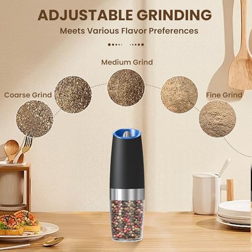 Battery Gravity Salt Pepper Grinder Set, 1 Pack (Black) | Gravity Automatic Grinder With LED Light & Adjustable Roughness, Each Requires 6 AAA Batteries For Kitchen Daily Seasoning - color: Battery/Single/Black