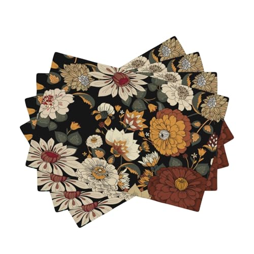 Boho Flower Placemats, Colorful Bohemian Floral Place Mat Set of 4,Wildflower Summer Table Mats for Party Kitchen Dining Decoration 4 PCS, Style-10 - color: Style-10, size: 12"X18"|4 PCS