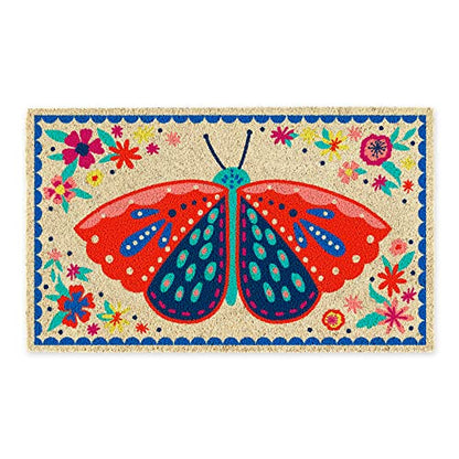 DII Natural Coir Doormat Outdoor Welcome Mat, 17x29, Folk Butterfly - color: Folk Butterfly