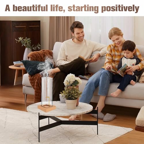 Incense Holder for Sticks: Incense Stick Holder with Wood Base | Top Side Burning Design Extends More Time -Removable Ash Collection Glass - Installation-Free - for Yoga Home Decor