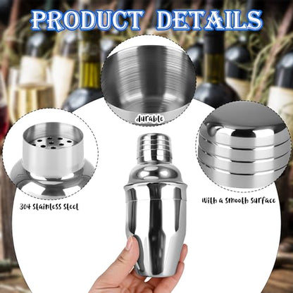 10 Pcs Bar Cocktail Shaker Professional Stainless Steel Martini Mixer Built-in Strainer for Home Bar Party Drink Mixing Tool (8 oz) - size: 8 oz