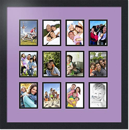 ArtToFrames Double-Multimat-1156-805/89-FRBW26079 Collage Photo Frame Double Mat with 12-3.25x4.75 Openings and Satin Black Frame - color: Lavender Mist, size: 12 - 3.25x4.75