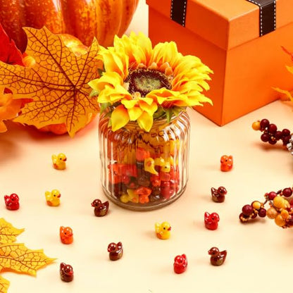 JUNEBRUSHS 50Pcs Fall Mini Resin Ducks Thanksgiving Miniature Figures | Autumn Ducks with Pumpkin,Acorn,Maple Leaf Designs,for DIY Crafts,Dollhouse Decor, Party Favor Gifts - style: Autumn Duck Style