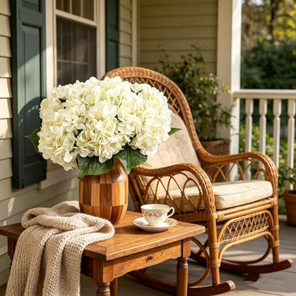 Kimura's Cabin 6Pcs Fake White Hydrangea Artificial Flowers Silk Hydrangeas | Faux Hydrangea With Stems,Wedding Party Bouquets Arrangements,Home Table Centerpieces,Baby Shower Decoration - color: Off White