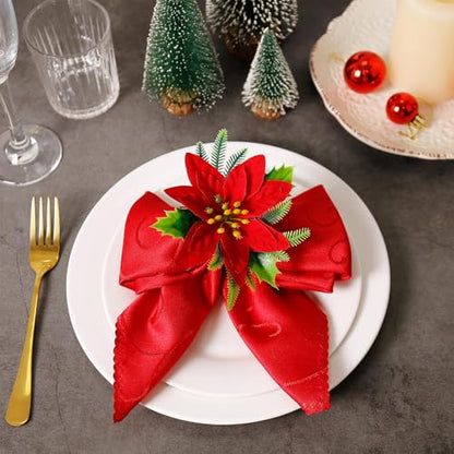 wonlex Flower Napkin Rings Set of 12, Farmhouse Red Green Napkin Rings Holder Buckle for Xmas Mother's Day Dinner Parties Wedding Table Setting(Red Flower) - style: Xmas Flower