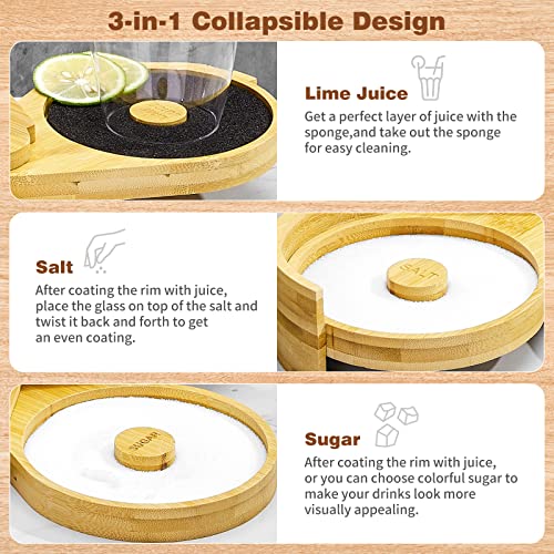 Margarita Salt Rimmer Set,1 Pack 3 Tier Bar Glass Rimmer Bamboo Wood Sugar Salt Box with Sponge,Bartender Tool for Cocktail and Margarita - size: Salt Rimmer-Wood*1