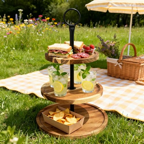 1 Pcs 3 Tier Wood Cupcake Stand, Wooden Serving Tray Decor | 10" 8" 7" Cupcake Tower, Large Acacia Wood Dessert Display for Home Tea Party, Wedding, Farmhouse, Kitchen Decor