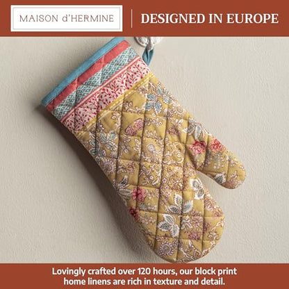 Maison d'Hermine Oven Gloves 100% Cotton Oven Mitt (7" x 13", Pack of 1) | With Loop Heat Resistant BBQ Cooking Gloves Baking Grilling Kitchen Handling Hot Pans Spring Summer - Marquise - color: 001 - Marquise, size: 7.5" x 13" (Oven Mitt)