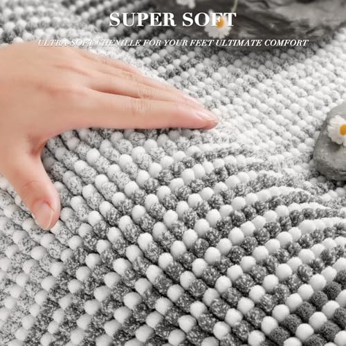 Bathroom Rugs Sets 3 Piece, Toilet Rugs U-Shaped Contour Bath Mat Set, Striped Absorbent Non Slip Chenille Shower Mat, Gray - color: Grey, size: 20"x32"+16"x24"+U Shape 20"x24"
