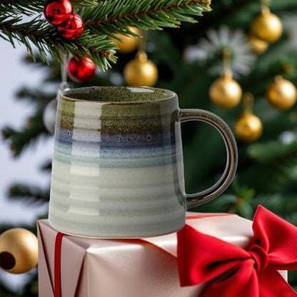 Ceramic Coffee Mugs, 16oz Large Pottery Tea Cup Mug with Handle, Wide Bottom, Transmutation Glaze Craft, Dishwasher & Microwave Safe for Home and Office (Green) - color: Green
