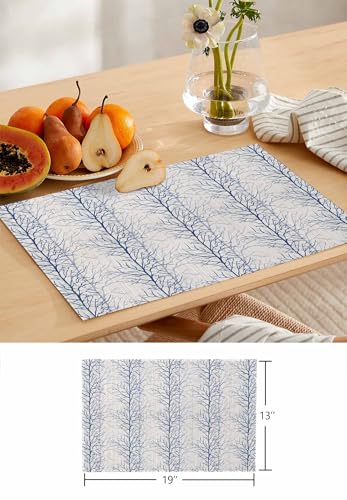 Table Runner and Placemats Set of 4 Tree Branch Decorative Dining Table Runner with Matching Placemats Plant Blue Table Decor for Kitchen Dining Room and Everyday Use 13x90in - size: 13"x90"+4pcs