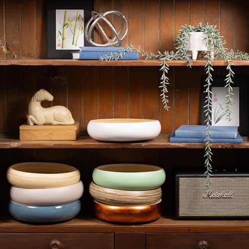 LEXA 12" Handmade White Bamboo Wooden Fruit Bowl for Kitchen Counter - 130 oz Lightweight Large Bamboo Wood Salad Bowl - color: Ceramic White