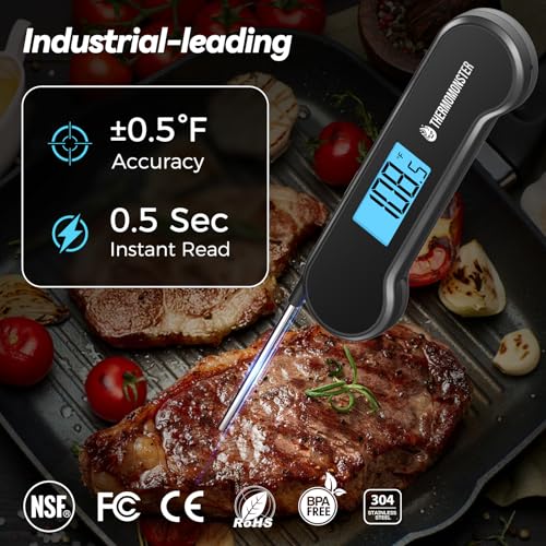 0.5 Sec Instant Read Meat Thermometer Digital for Cooking, Black | NIST ±0.5℉ Precision Food Thermometer, Kitchen Gadgets for Oven Grill Candy BBQ Accessories, Gifts for Him Dad Men Birthday - color: Black