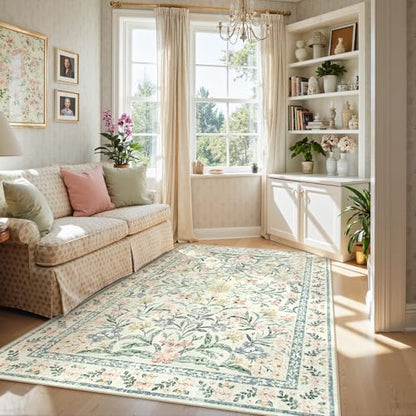 Lahome Boho Beige Rugs for Living Room 6x9, Washable Kids Rugs for Bedroom Girls, Farmhouse Soft Baby Carpet for Nursery, Non-Slip Carpet for Dining Room Playroom, Beige | Soft Baby Girls Carpet for Nursery, Non-Slip Carpet for Dining Room Playroom, Beige