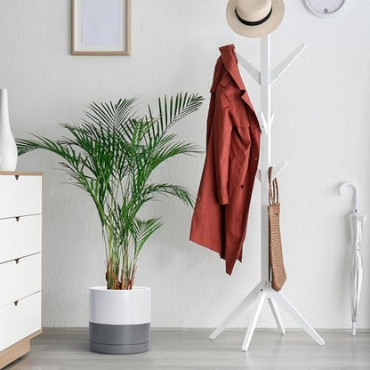 D'vine Dev 10 Inch Ceramic Planter Pot, White/Grey, 94-O-E-6 | Modern Cylinder Design, Drainage Hole & Saucer Included, Stable Structure, Elegant Home Accent - color: White/Speckled Grey, size: Large