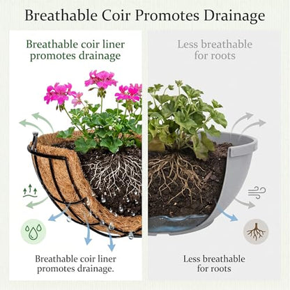 Kingbuy 12 Inch Metal Hanging Planter Basket 2 Pack - with Coconut Fiber Liners, Rustproof 3-Chain System, Quick Drainage for Indoor/Outdoor Window Balcony Patio, Weather-Resistant Coating - size: 12 Inch, style: Grid