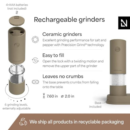 LARS NYSØM Electric Salt and Pepper Grinder Set I Automatic Salt and Pepper Mills with Adjustable Ceramic Grinder I AAA-Battery Operated Electric Spice Mill Set (Taupe Brown) - color: Taupe Brown