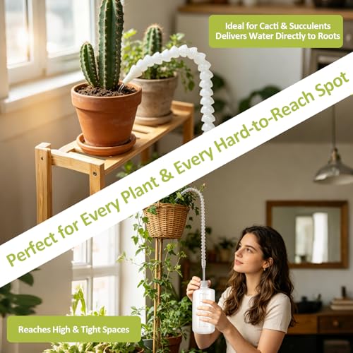 Long Reach Hanging Plant Watering Bottle - 19.6" Adjustable Nozzle, 16.9oz (500ml) Squeeze Watering Can for Indoor Outdoor Ceiling Plants