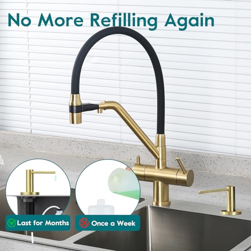 Soap Dispenser for Kitchen Sink Champagne Gold, Stainless Steel Countertop Pump, Built in Sink Soap Dispenser with 47" Extension Tube kit - color: Champagne Gold