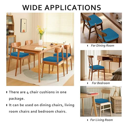 ELFJOY Non-Slip Chair Cushions for Dining Chairs Blue 16.7"x16" | 4 Pack, with Ties and Washable Cover, U Shape, Breathable Fabric, for Kitchen Dining Office Folding Chairs，Comfortable - color: Blue
