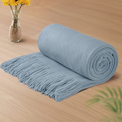 Vonty Light Blue Knitted Throw Blanket with Tassels Fringe, 50x60 Acrylic | Super Soft And Lightweight, Year-Round Cozy Warmth, Farmhouse Decorative Style, Machine Washable, for Couch, Sofa or Bed - color: Light Blue, size: 50" x 60"