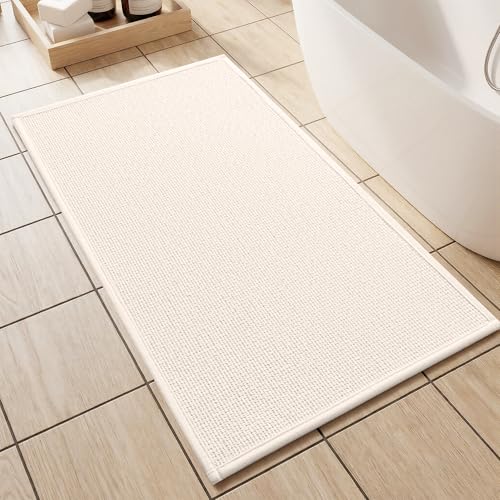 Bathroom Rugs Mat 16x32, Non Slip Quick Dry Bath Mats for Bathroom Absorbent Ultra Thin Bath Rugs Machine Washable Fit Under Door for Sink, Cabinet, Laundry (Beige, 16"x32") - color: Beige, size: 16"x32"