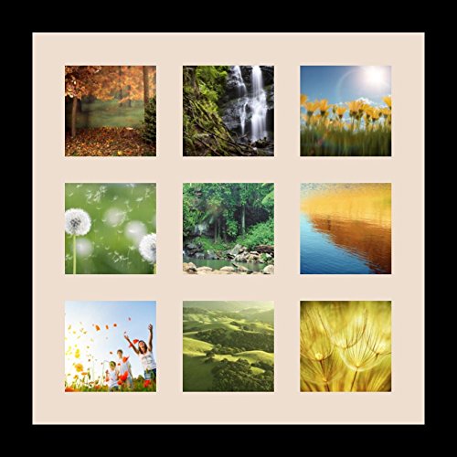ArtToFrames Collage Photo Frame Single Mat with 9-4x4 Openings with Satin Black Frame and Alabaster mat. - color: 9 - 4x4 - (2147), size: Alabaster